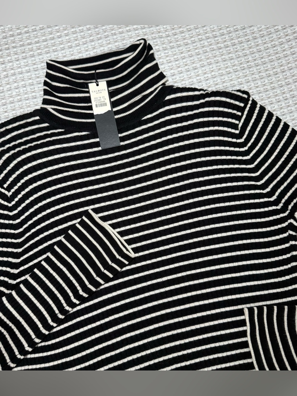 Talbots Womens XLP Black Ribbed Turtleneck Sweater Textured Knit Minimalist New